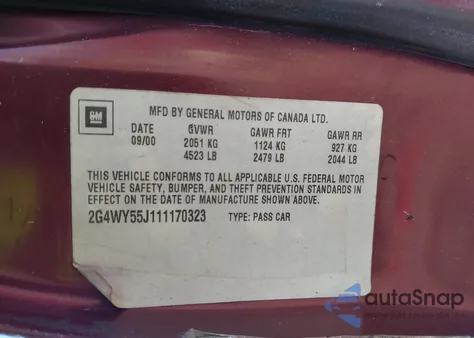 2001 Buick Century Limited z USA, uszkodzony, nr VIN 2G4WY55J111170323